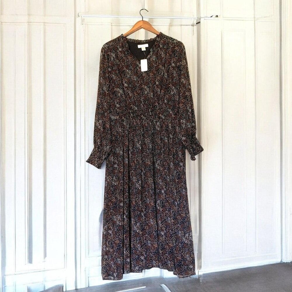 CJ Banks Black Floral Maxi Dress with Rust and Cream Accents